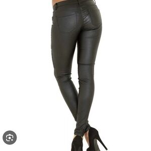 Chic Denim high rise waist shaping biker faux leather pants